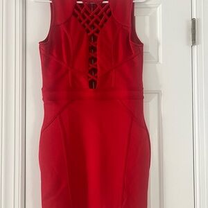 Red Embellished Bodycon Halter Dress for Cocktail